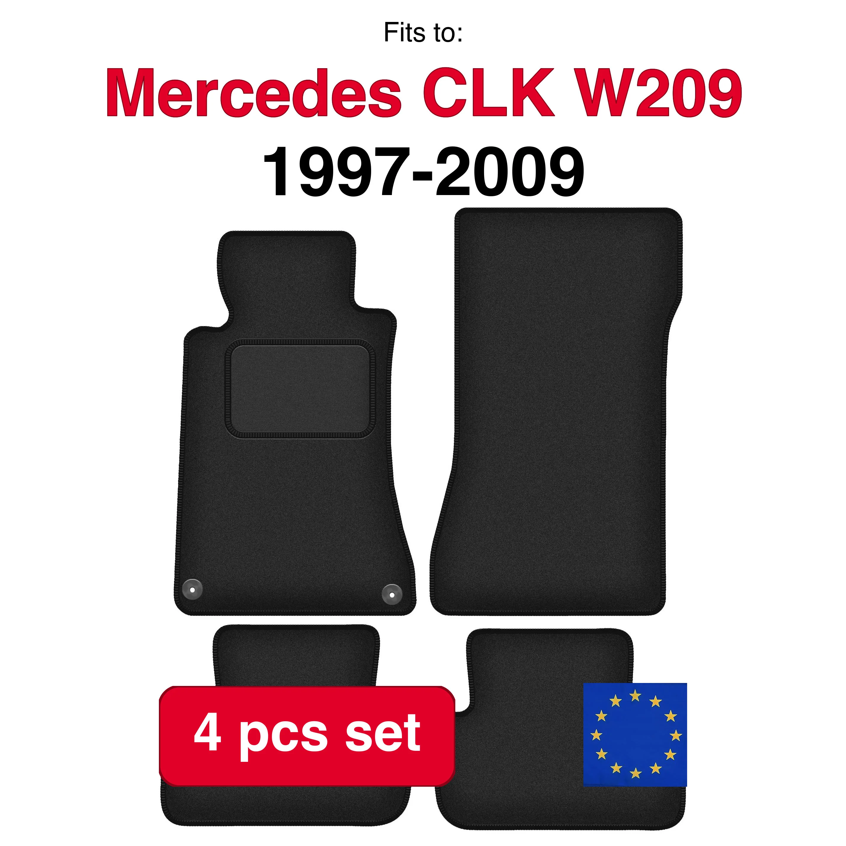 Image of Auto-Velourmatten für Mercedes CLK W209 Coupé (1997-2009) – Schwarz (4 Stück), passgenaues Autofußmatten-Set