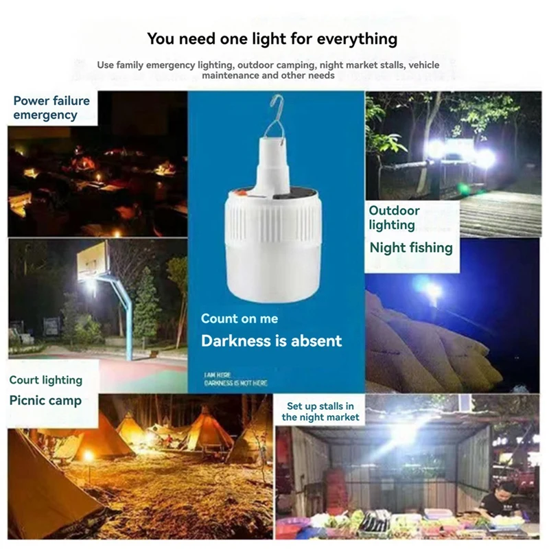 Linternas portátiles con luces solares, Bombilla recargable, luz de emergencia con ganchos de Control remoto, iluminación para acampar al aire libre, 2 piezas