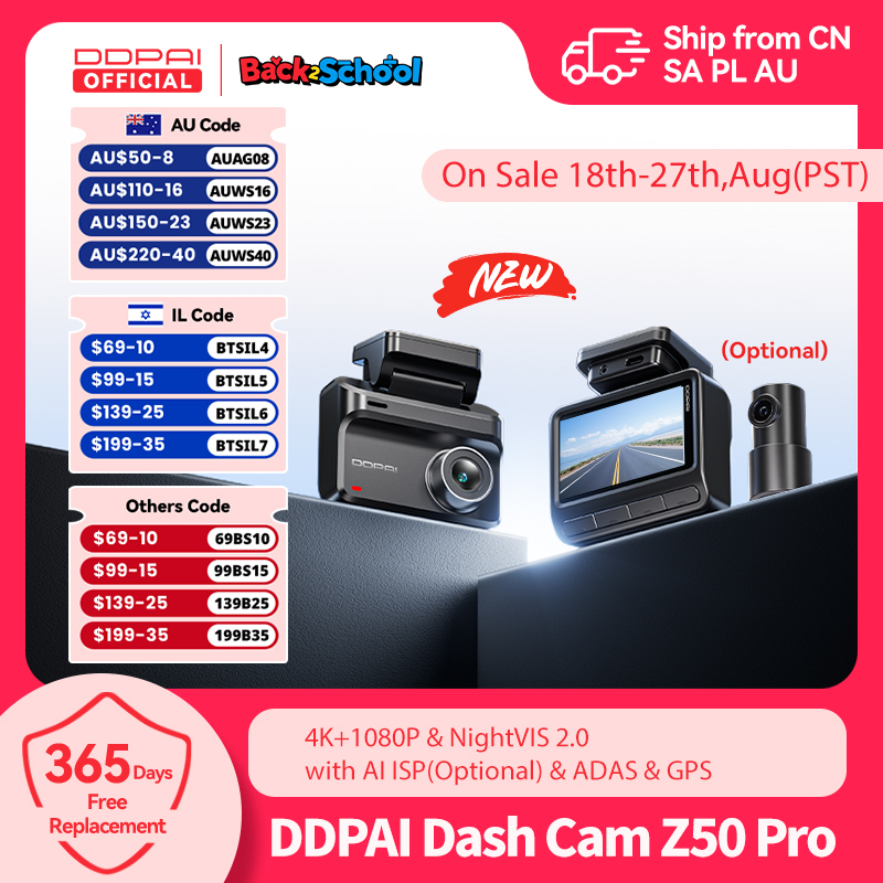  2025 New DDPAI Dash Cam Z50 Pro 4K Car DVR Night Vision 5GHz Wi-Fi GPS ADAS 24h Parking mode Support Front and Rear Camera 