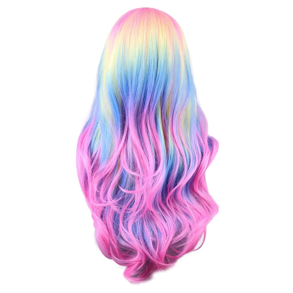 Wig pelangi warna-warni Wig Cosplay Eropa & Amerika di pinggiran Wig pesta hantu Festival kulit kepala simulasi