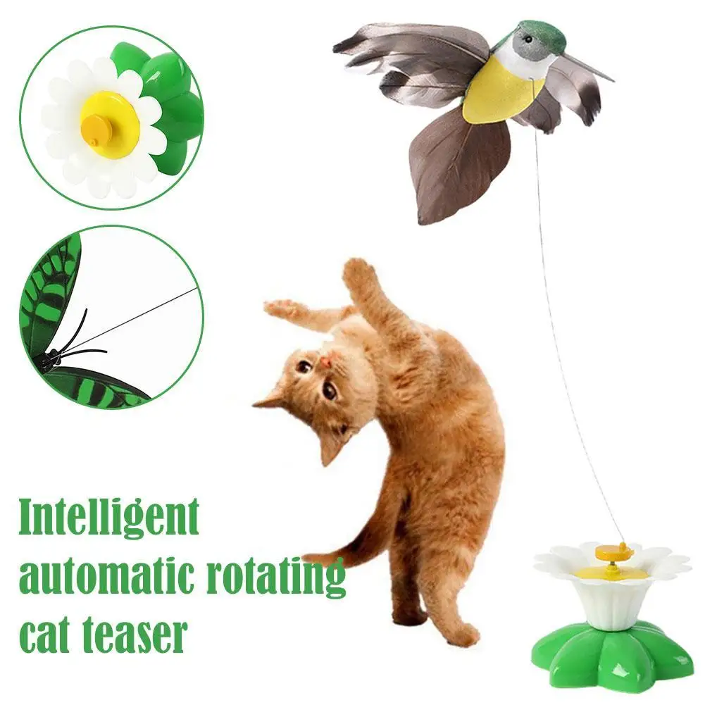 Cat Toys For Indoor Cats Cat Wand Toy Cat Gifts 360 Rotating Auto Interactive Cat Toy Battery Bird Butterfly Dancing Playing Toy