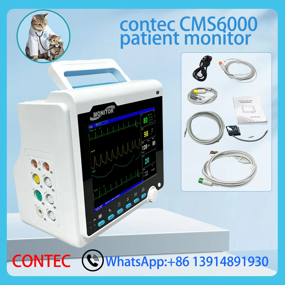 veterinary Multi-Scenario Vital Signs patient Monitor CONTEC CMS6000 8inch Color TFT Screen 6 Core Parameters Optional ETCO2 ani