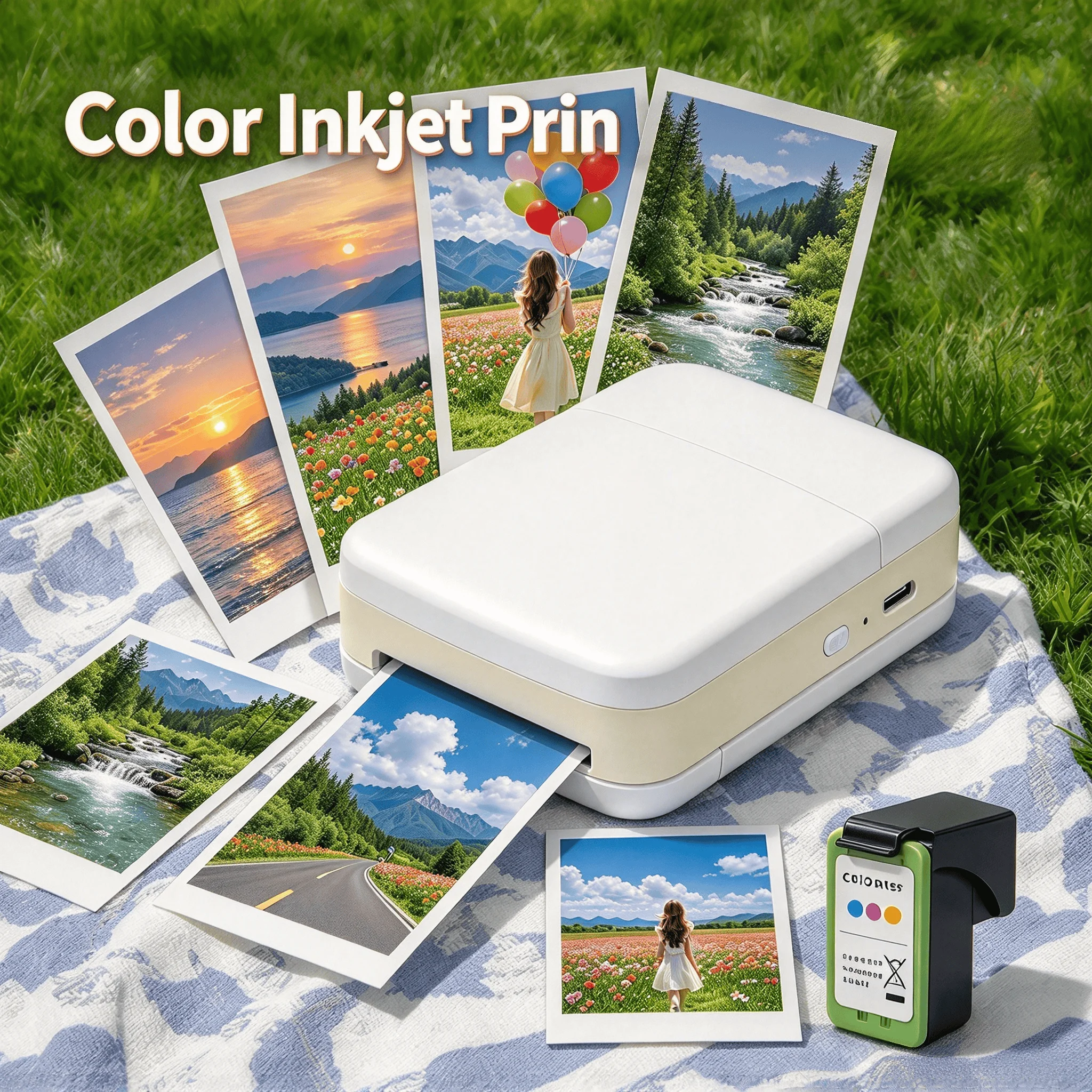Portable Color Photo Printer, Wireless Bluetooth Smartphone Printer, 600 DPI Color Instant Inkjet Printing; Includes Photo Paper