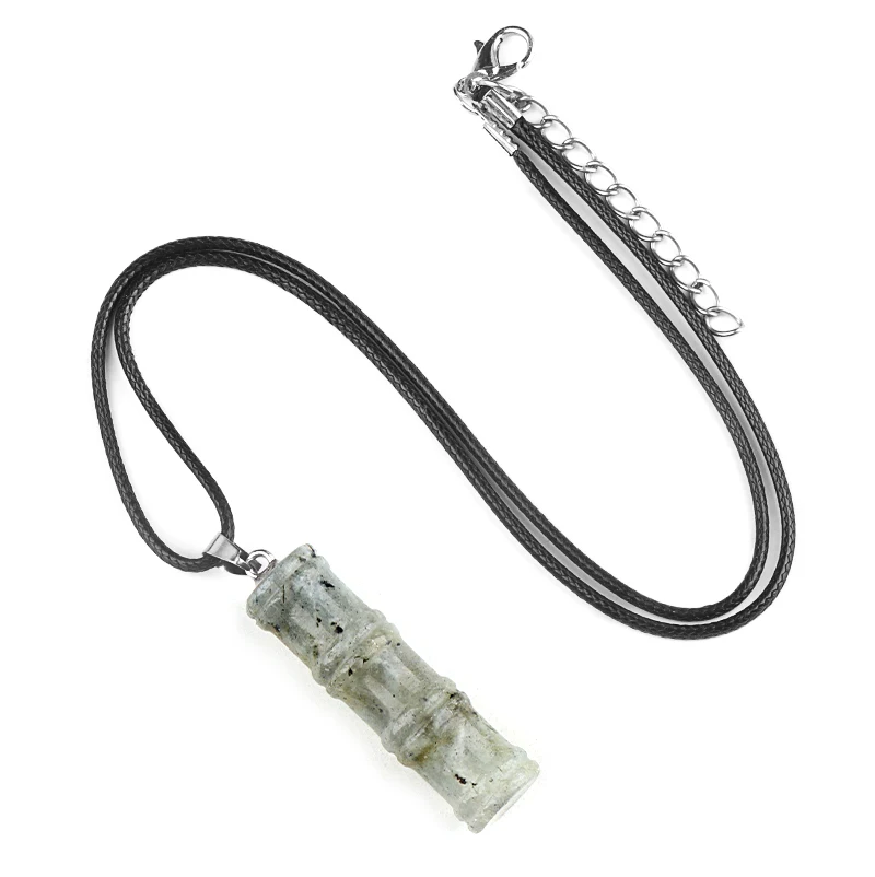 QIMOSHI اللابرادوريت النساء الخيزران عقدة حجر قلادة قلادة 40 مللي متر أحجار كريمة مفكوكة حبة سحر شفاء كريستال الحرف المختنق #1