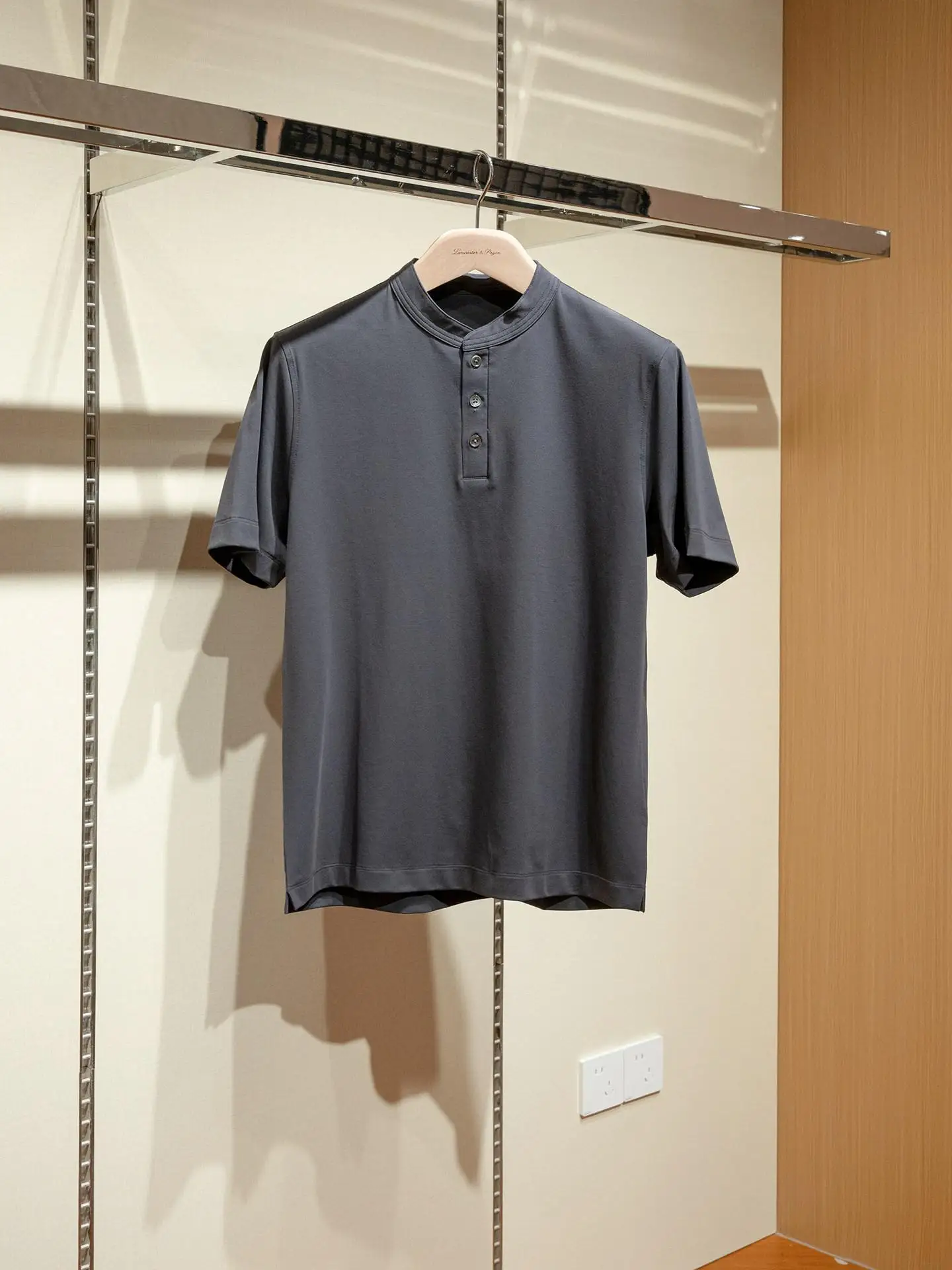 Lazy men's casual short sleeved t-shirt versatile summer new top stand up collar solid color base