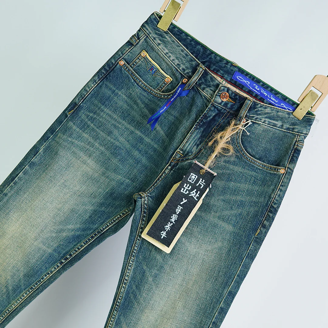 25SS Spring New Yellow Selvedge Denim Jeans for Men American Vintage Casual High Quality Mid-rise Fit Straight Washed Pants 501