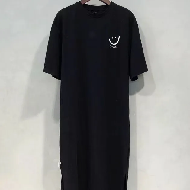 Women's summer long knee short-sleeved t-shirt skirt large size loose split dress daily casual dress