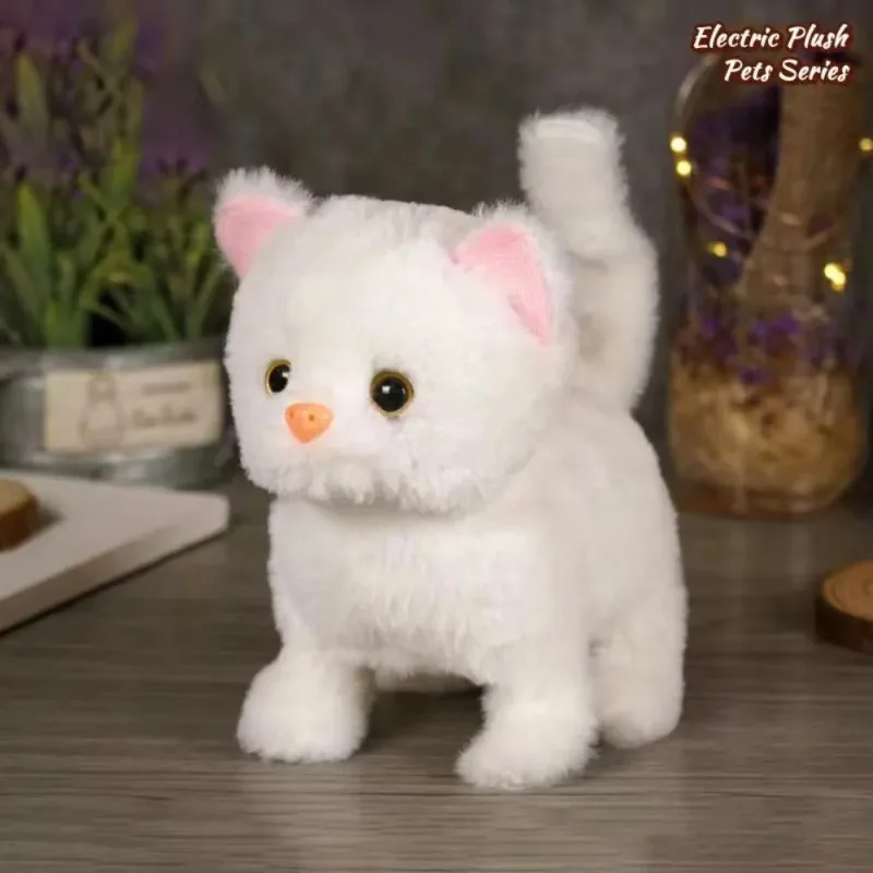 Robô simulado gatinho balançando brinquedo de pelúcia interativo andando faz você feliz animal de estimação elétrico design criativo e interessante