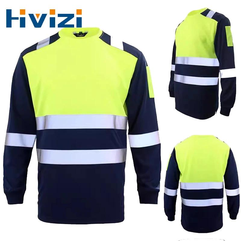 Hi Vis Safety Long Sleeve Shirt High Vis Reflective Shirt Quick Dry High Visibility Clothing Breathable Construction Clothes Men