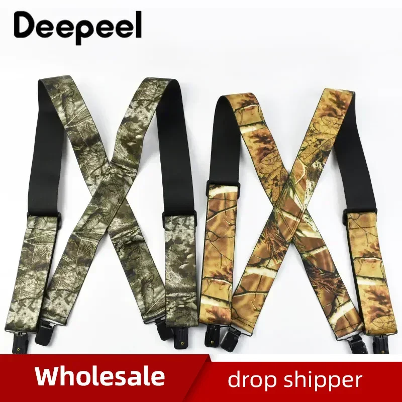 Deepeel 5*115cm Camouflage Men's Suspenders X-Type 4 Clips Adjustable Mens Suspender Elastic Wide Braces Fashion Male Jockstrap