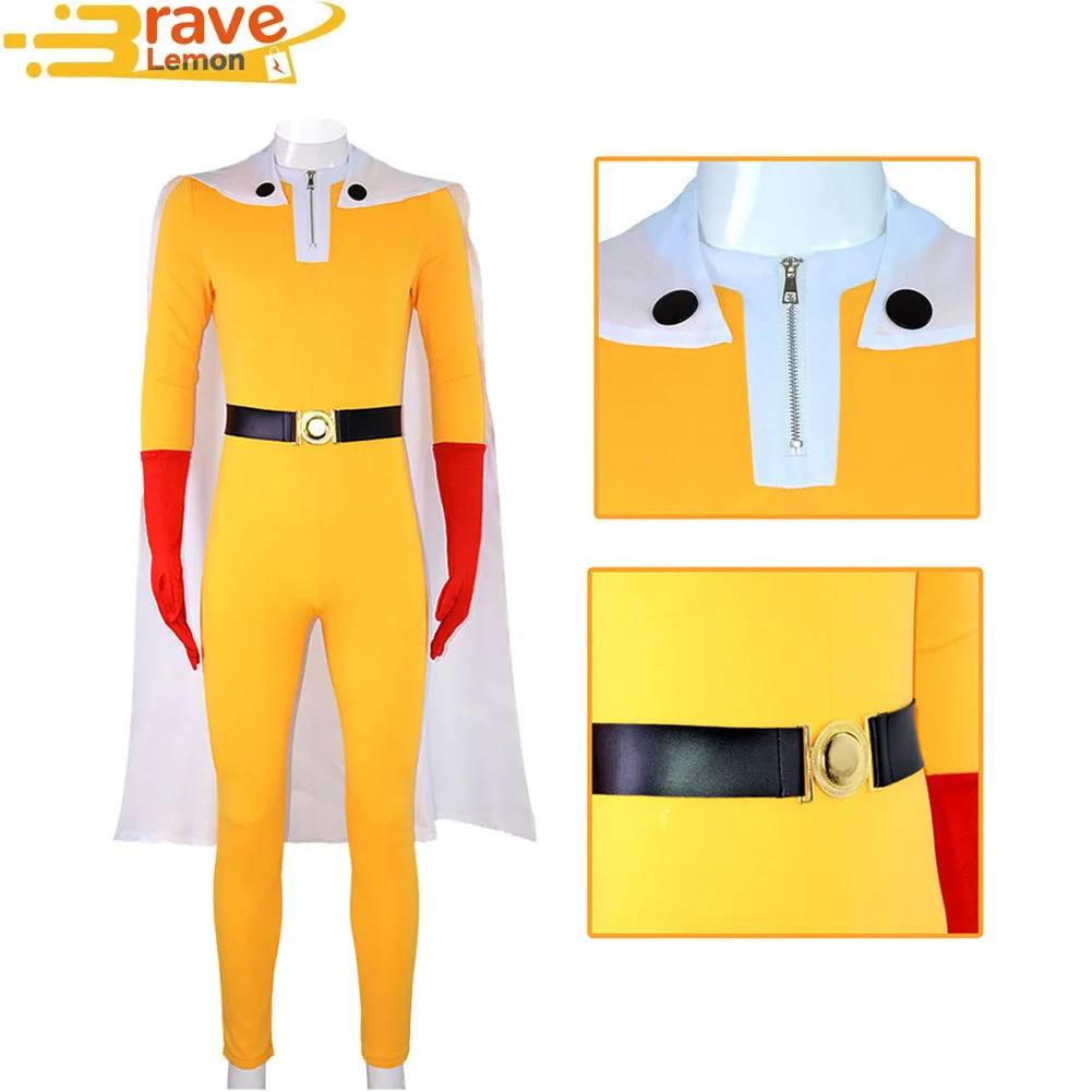 

One Punch Man Cosplay Costume Orange Jumpsuit Cloak Waistband Gloves for Adult Men Bodysuit Anime Halloween Carnival Party Suit