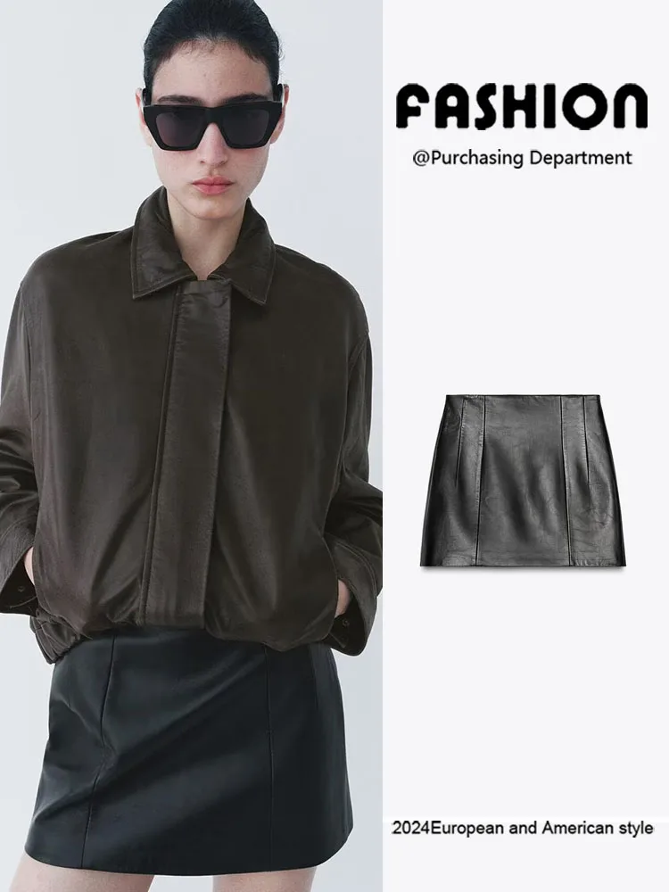 

Лето 2025: Новая модная женская юбка из натуральной кожи, стройнящая фигуру, универсальная, средней длины, в стиле стритстайл