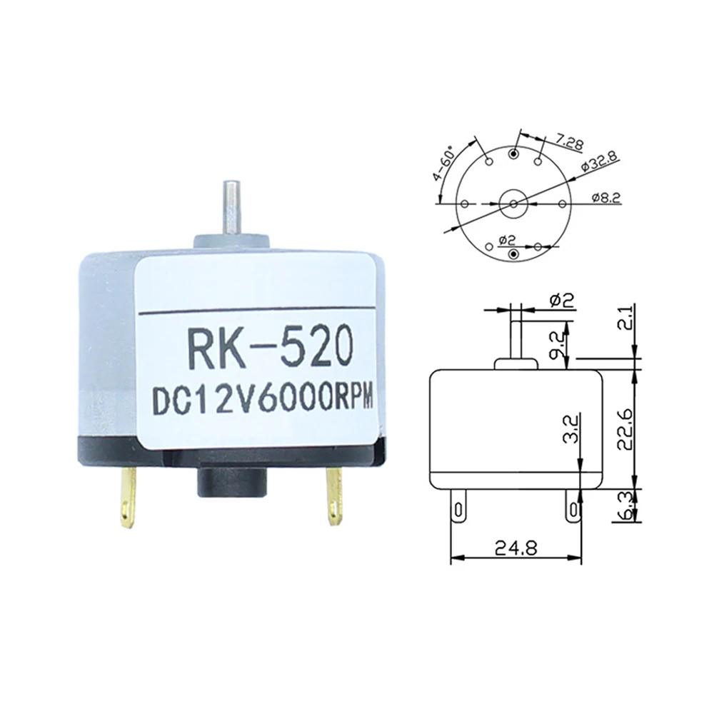 

RK-520 6V 12V 24V Mini Brush Motor Low Noise 6000 RPM 8000 RPM 10000 RPM DC High Speed Motor Long Life Time High Power