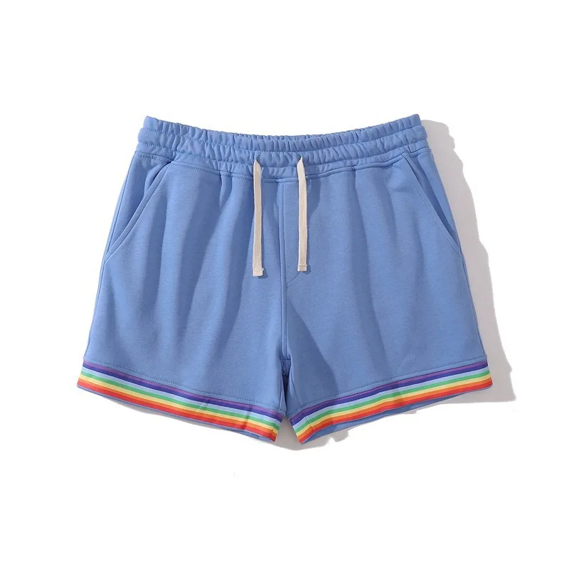 2024 summer men's sports casual cotton shorts Hipster men's three-quarter pants couples plus-size casual rainbow border shorts