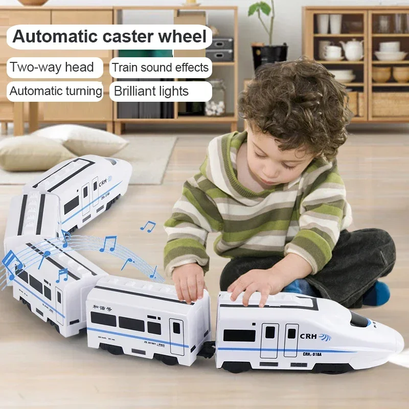 Kids DIY Simulation High Speed Railway Train Toy Car Electric Sound Light Model Train Educational Toys for Boys Girls Gift