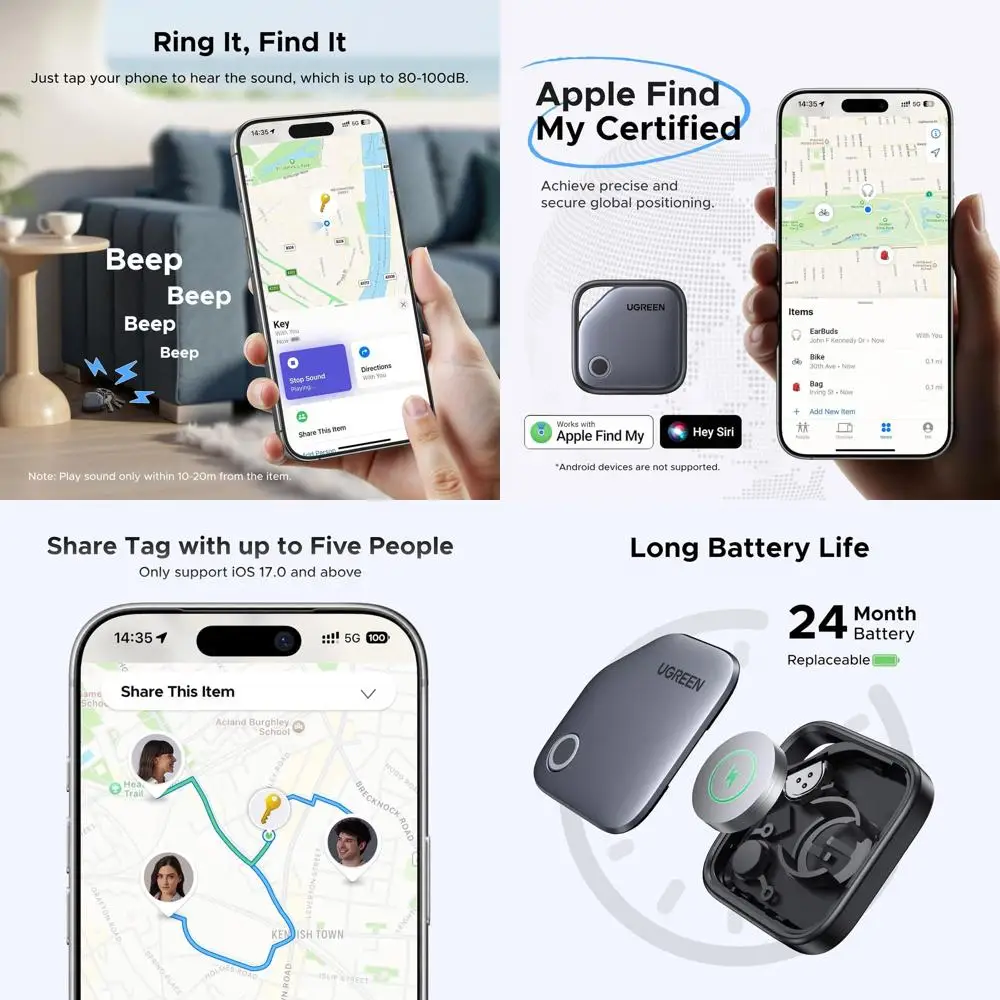 4 Pack Air Tags with 2-Year Battery Life, Bluetooth Compatible for Tracking Items and Keys