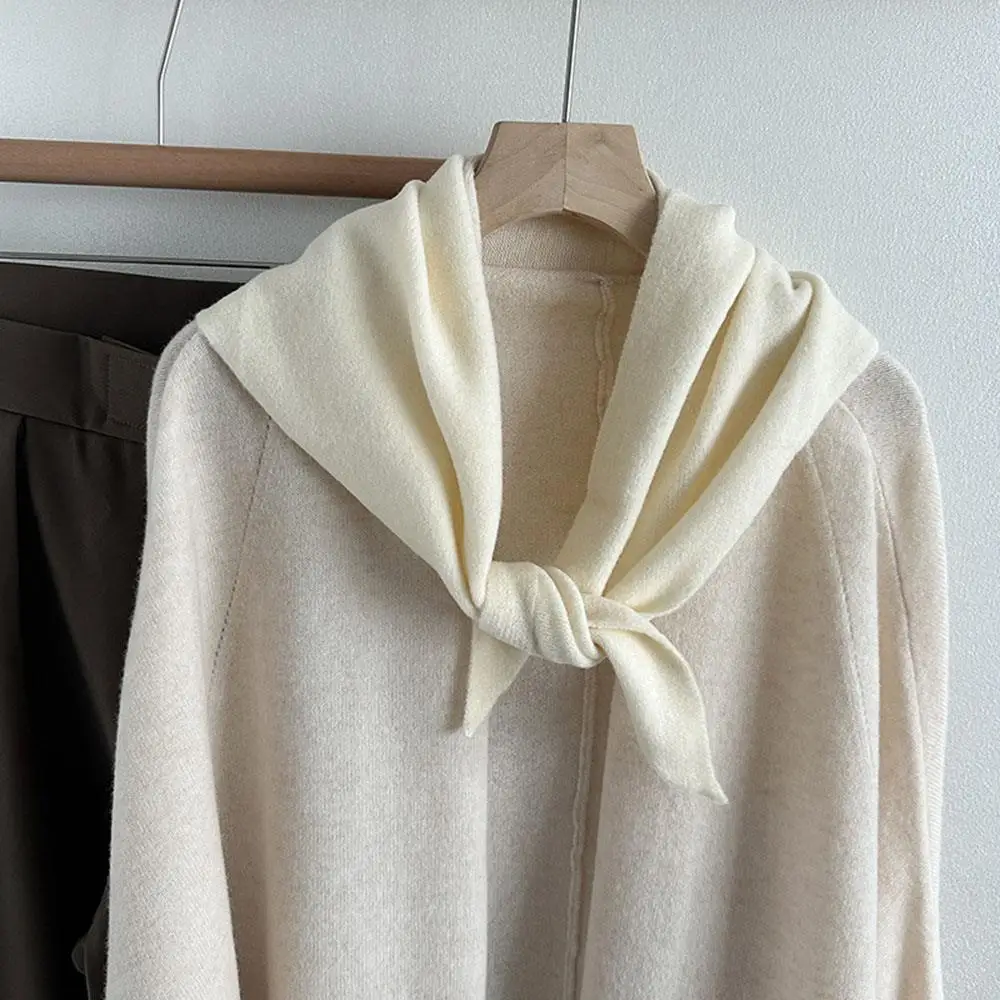 

100% Wool Knitted Triangle Scarf Women's Autumn Winter Warm Neck Protection Scarves Solid Color Small Shawl winter Scarves