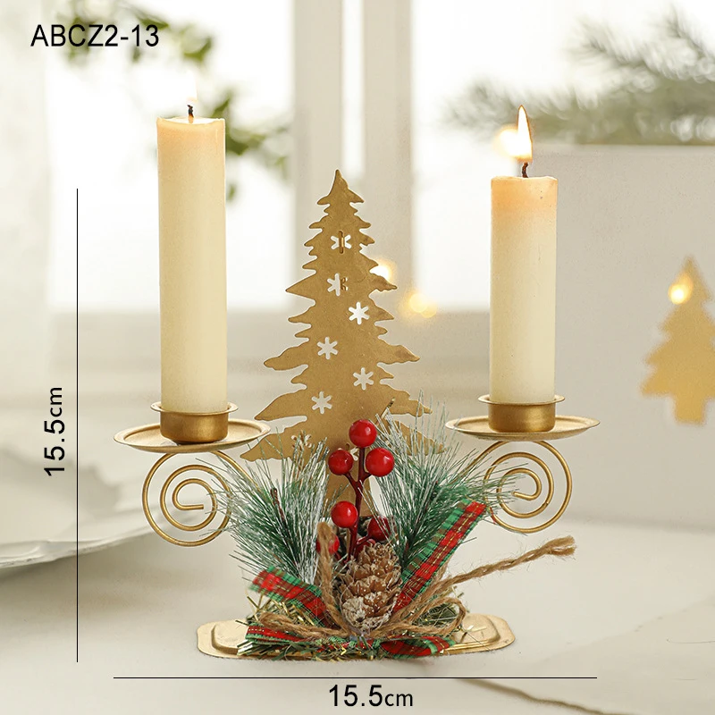 2024 Christmas Candle Holder Santa Claus Elk Tree Golden Iron Candlestick New Year Table Ornaments Xmas Gift Decor For Home