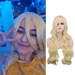 QQXCAIW długie faliste Cosplay czarny fioletowy biały czerwony różowy niebieski blond pomarańczowy Sliver szary 80 Cm syntetyczne peruki do włosów