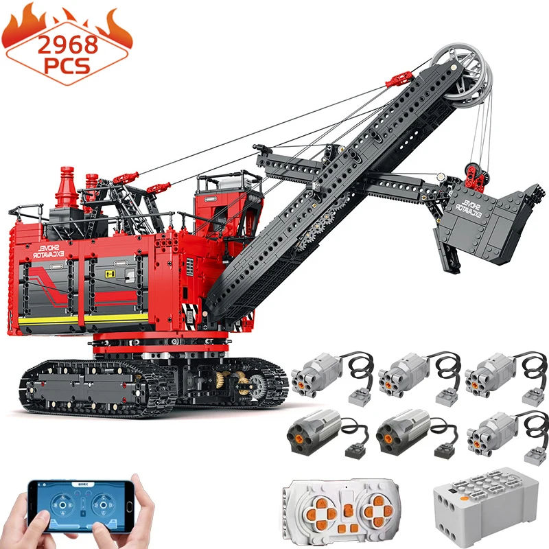 

Technical Front Shovel Rope Excavator Car Modular Building Blocks The APP RC Motorized Excavator Model Brick Toys Kids Gifts MOC