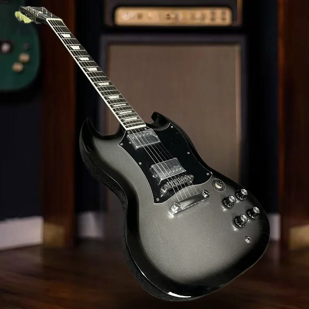 

Free Shipping Sliver SG 6 String Electric Guitars Rosewood Fretboard in Stock Black Plate with Upgrade Accessories Guitar