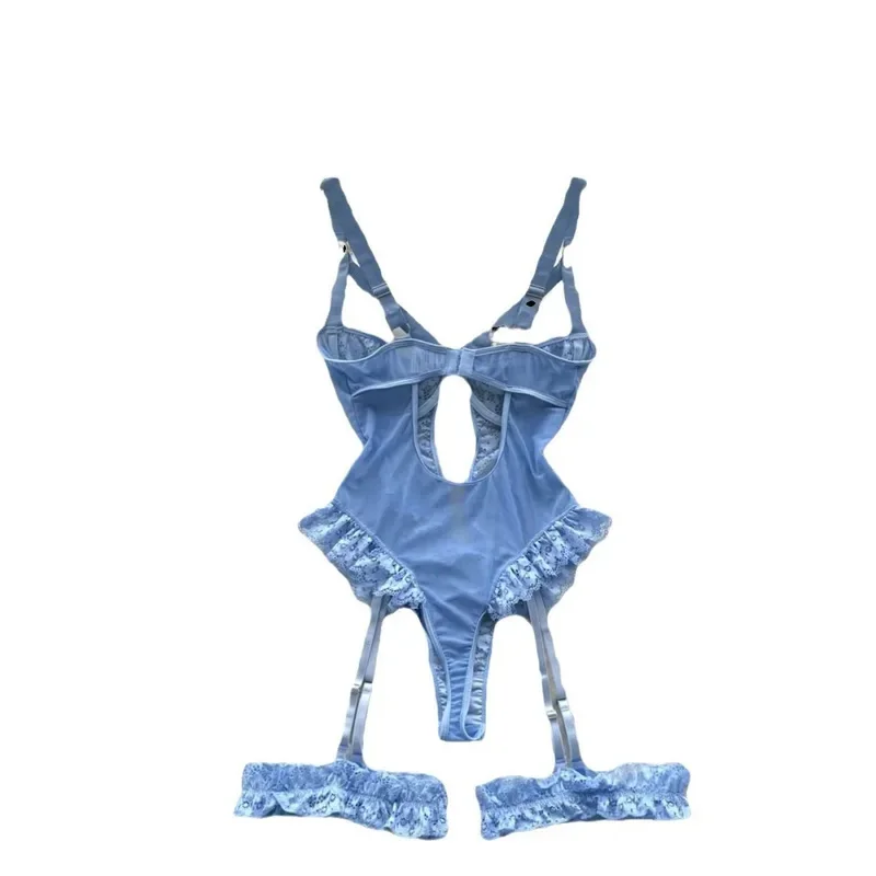 SN55Erotic مجموعة الملابس الداخلية بودسوت/ بدلة الجسم المصنوعة من الدانتيل النساء شفافة مثير الملابس الداخلية انظر من خلال الجوارب السوداء اللياقة البدنية سيسي Crotchless Ero @ 54WE