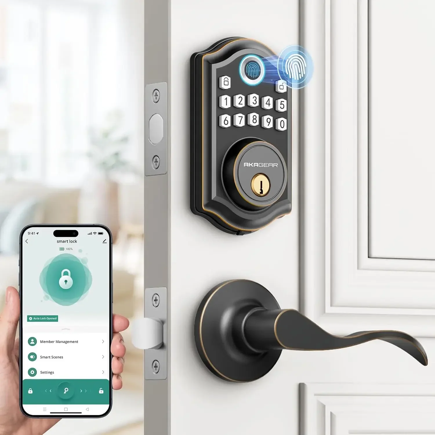 DS10 Pro Keyless Entry Door Lock with Handle - 2 Lever Handles, Bluetooth APP Control, Fingerprint Door Locks, Electronic Keypad