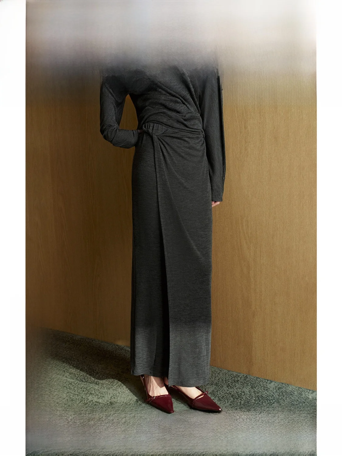 

ZhiZhi Wool Knitted Long Half Skirt Draping Twist Style Slimming Tummy Covering Commute Simple Breathable High Waist Straight...
