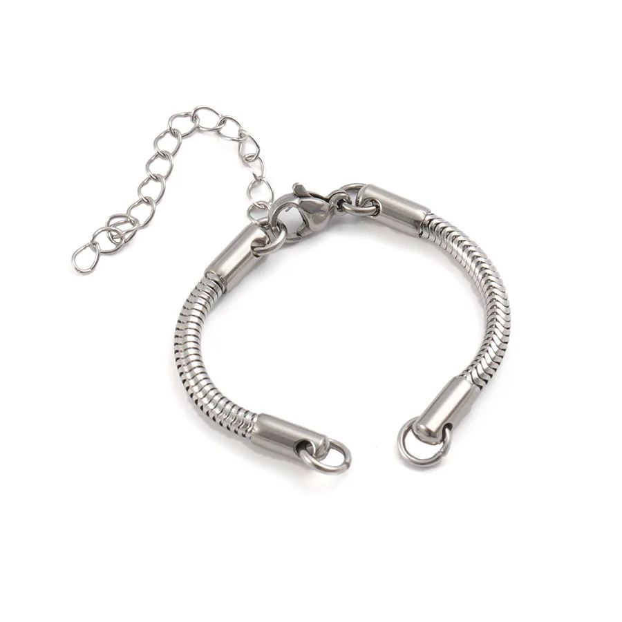 

5pcs/lot Stainless Steel 3mm Thick Children Snake Chain Two Loops Connector DIY Making Jewelry Kids Bracelet 10+5cm