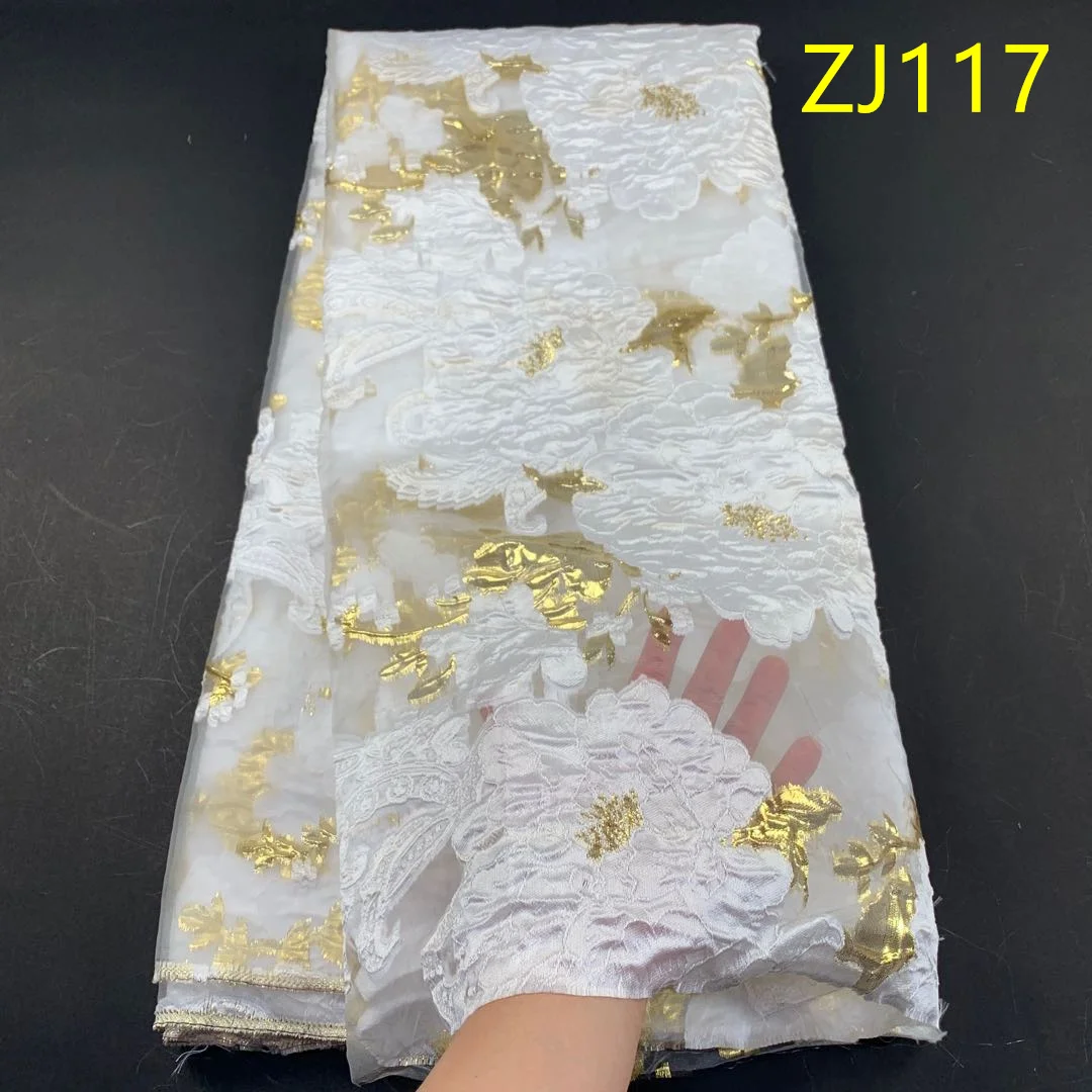 

2026 African Nigerian Tulle Lace Fabric Organza Embroidery Guipure Party Gown Brocade Sequins High Quality 5Yard ZJ117