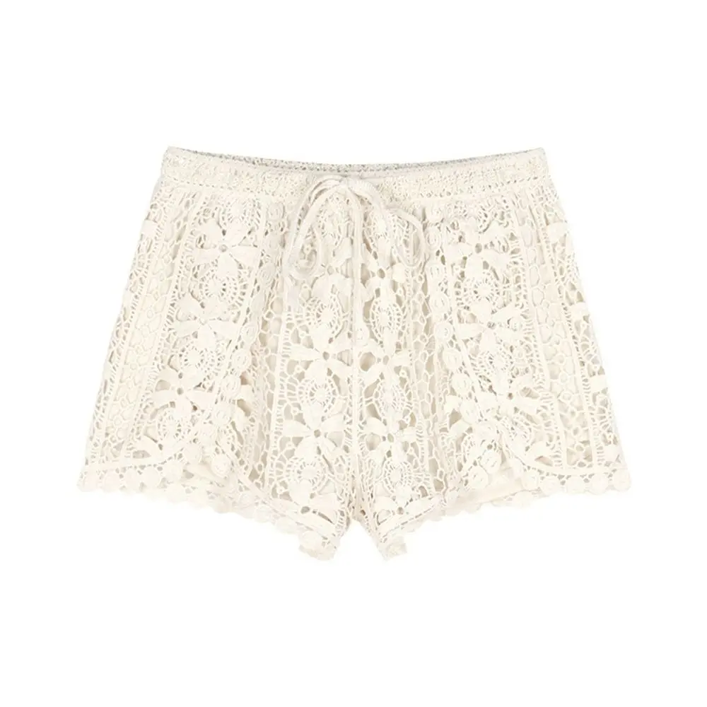 

New Polyester Lace Safety Pants Hollow Out Lace-up Crochet Shorts Lace Bohemian Style Beach Crochet Pants Summer