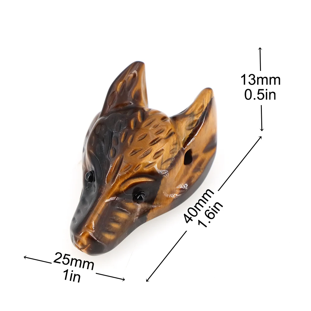 Ciondolo in pietra con testa di lupo da 40 mm Cristalli curativi naturali Statua intagliata a mano con pietre preziose Lupi Figura animale Creazione di gioielli Collana