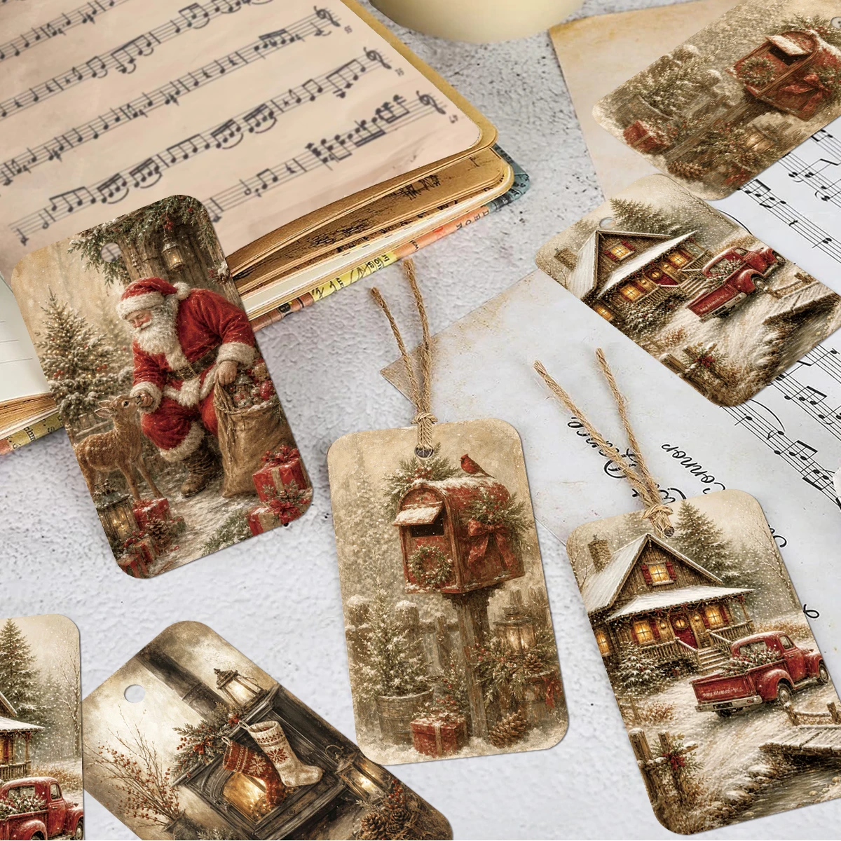 50pcs Winter Scenes Christmas Gift Tags With Hemp Rope,For Diy Holiday Gift Wrapping Decor,Ornaments For Christmas Tree,Stocking
