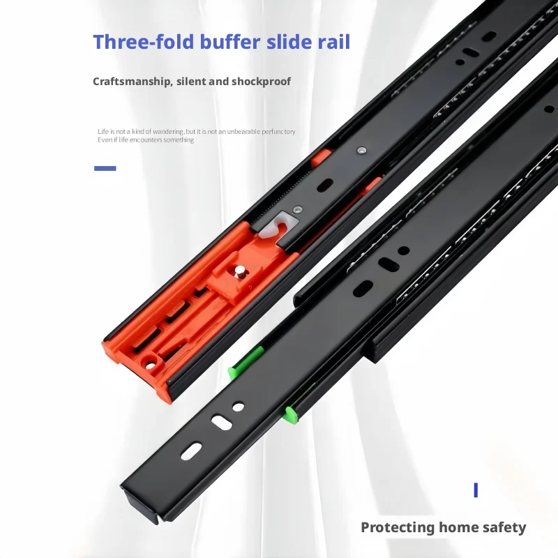 Stainless Steel Drawer Slides Damping Buffer Slides Household Silent 3 Section Thickened Slides Heavy Duty Guide Rail