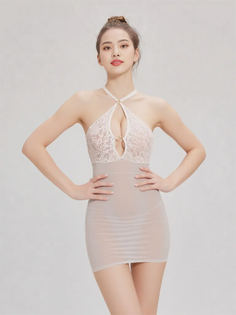 Fashion Low Cut Micro Mini Dress Strap Backless Ultrathin Perspective Hollow Out Neck Hanging Dress Sexy Lace Splice Fun Female