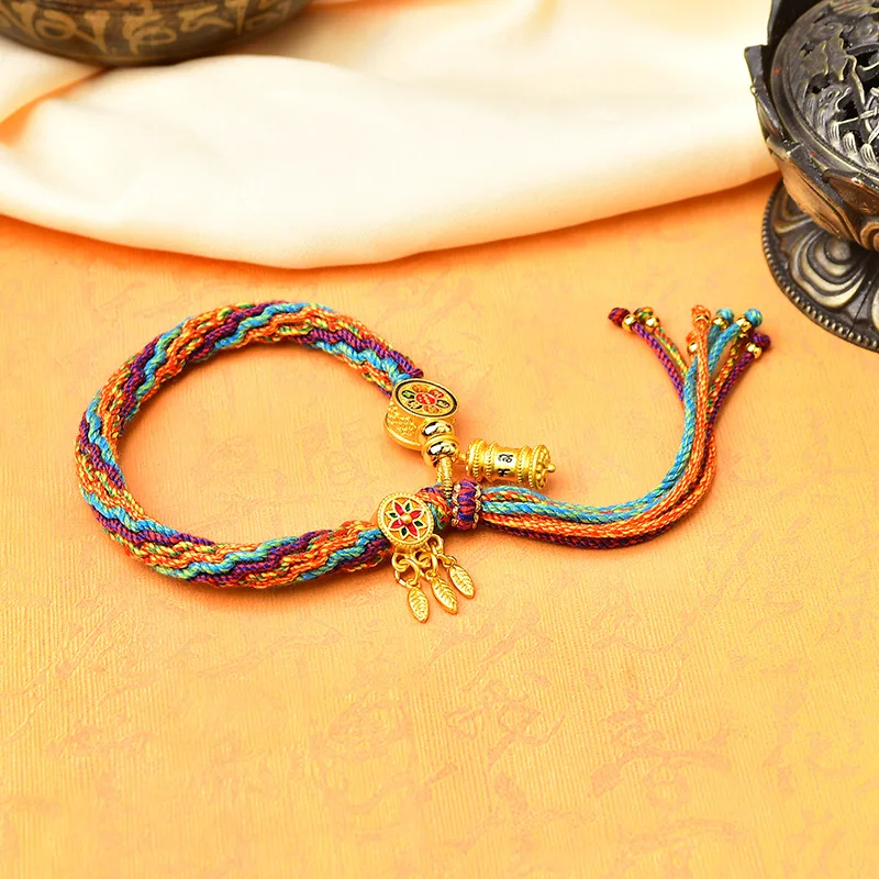 Handmade Tibetan Buddhist Bracelet Colorful Thread Good Lucky Charm Thick Rope Bracelet & Bangles for Women Men Knots Gifts