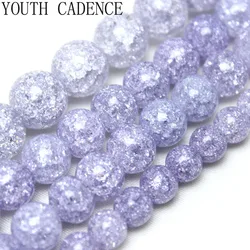 Natural Stone Lavender Purple Cracked Crystal Beads 6 8 10mm Round Loose Spacer Beads For Diy Jewelry Making Bracelet Accessory