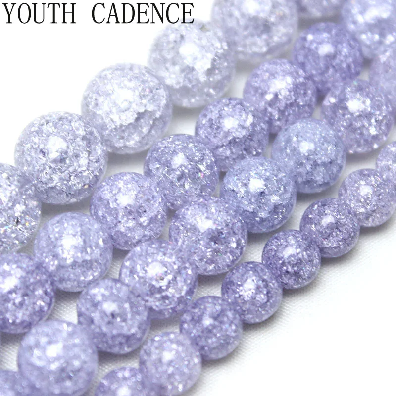 Natural Stone Lavender Purple Cracked Crystal Beads 6 8 10mm Round Loose Spacer Beads For Diy Jewelry Making Bracelet Accessory
