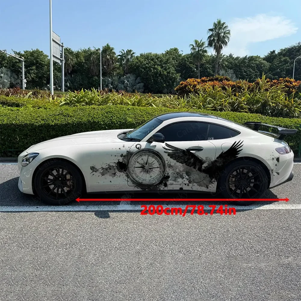 2pcs Raven Compass Journey Realm, Durable, Fade-resistant, Enhance Vehicle Aesthetics With Bold Artistic Design Car Vinyl Wraps