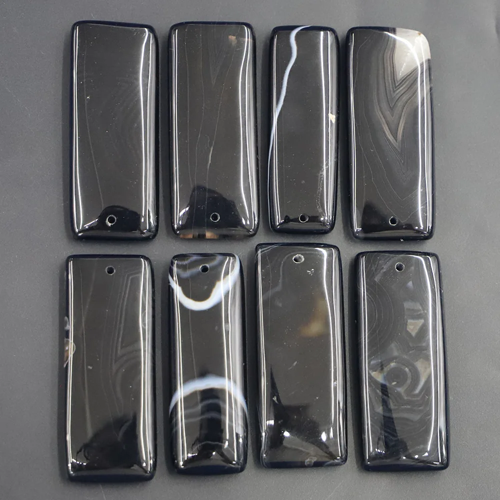 New Natural Stone Black Onyx Long Square Pendants Necklace Rectangle Reiki Charms Diy Fashion Jewelry Accessories Wholesale 6Pcs