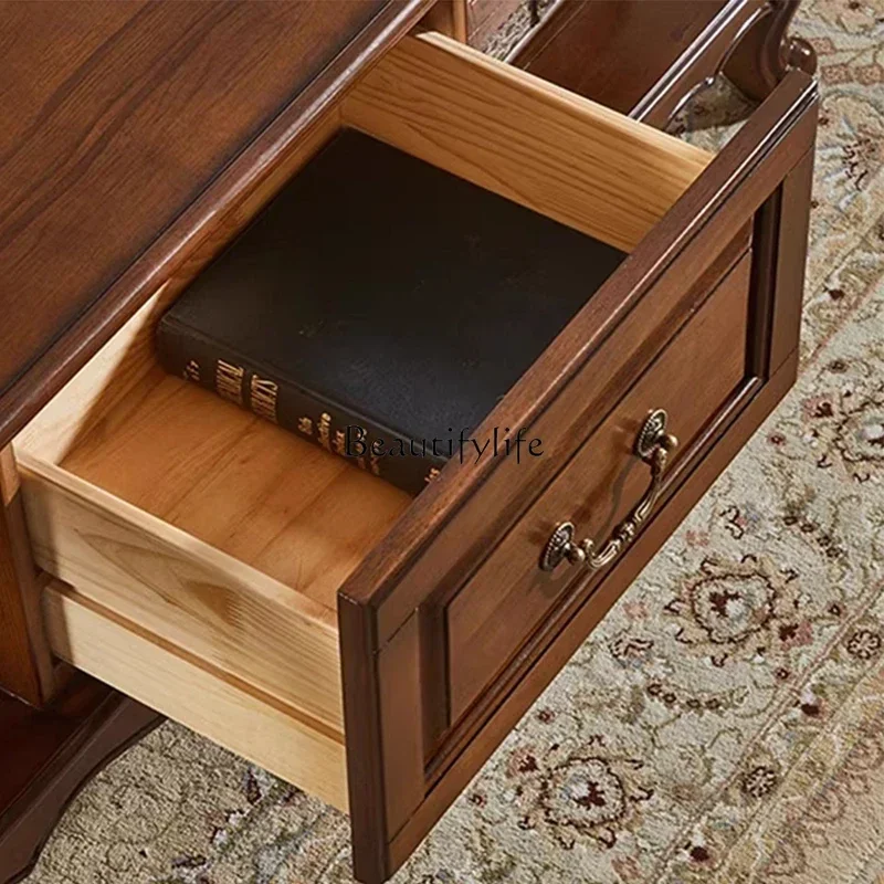 09 النمط الأمريكي طاولة القهوة الخشبية الصلبة خزانة التلفزيون النمط الأوروبي الرجعية غرفة المعيشة الشاي الصغيرة #6