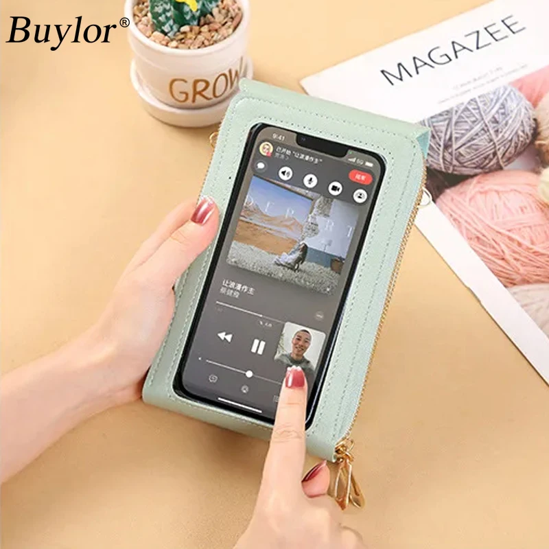 Buylor Touch Screen Cell Phone Purse Shoulder Bag Women\'s Handbag Female Cheap Small Wallet Soft Leather Crossbody сумка женская