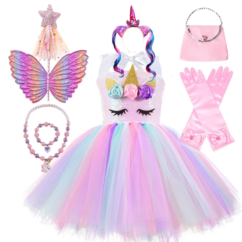 Robe de baptême en forme de licorne pour filles, vêtements Tutu pelucheux pour fête d'anniversaire et mariage, Costume d'halloween