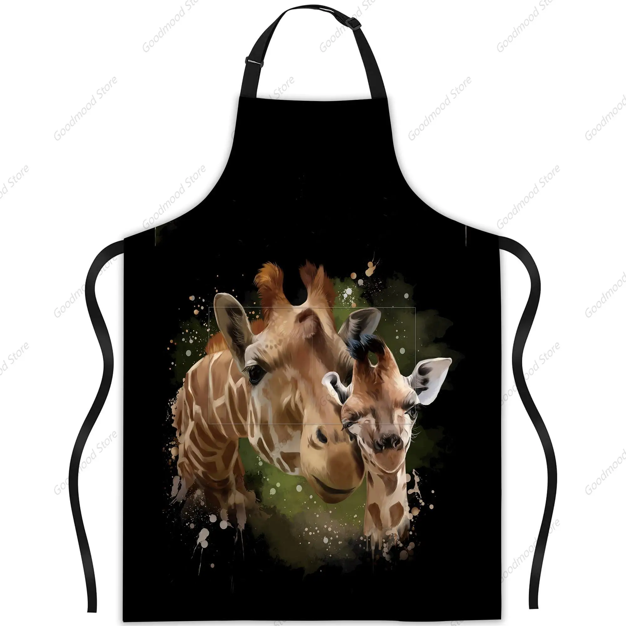 Giraffes Mother Cub Apron, Adjustable Neck Waterproof for Women Men, Gifts for Home Kitchen Garden Cooking Waitress Barista