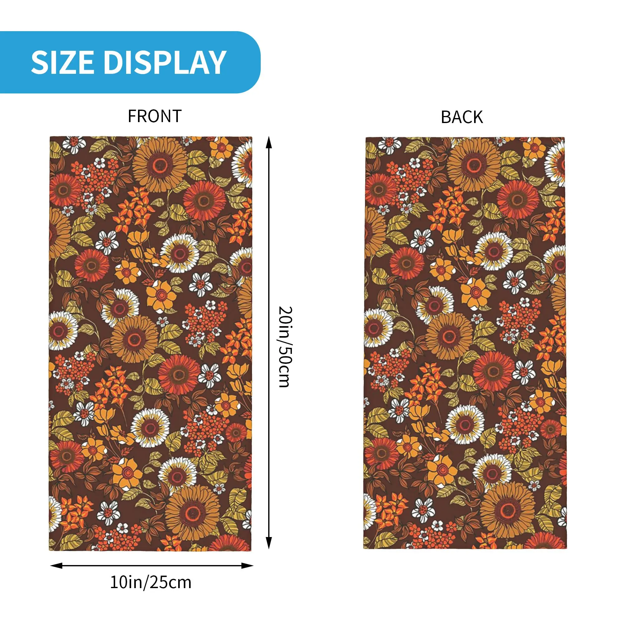70s boho flowers orange browns hippie power Bandana Neck Cover Printed Wrap Mask Scarf Headwear Outdoor Sports Unisex All Season