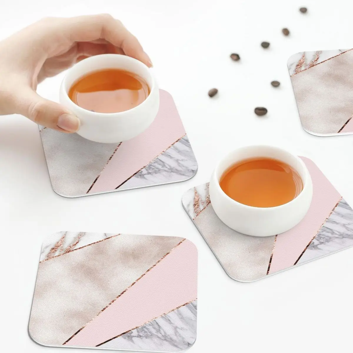 Spliced Mixed Rose Gold Marbl Coasters Kitchen Placemats  Insulation Cup Coffee Mats For Decor Home Tableware Pads Set of 4