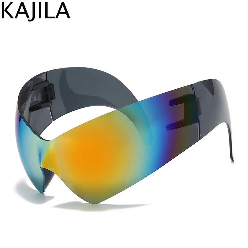 Oversized Y2K Punk Shield Sunglasses Women 2024 Fashion Retro 2000\'s Wrap Around Eyewear Rimless Sun Glasses For Lady Goggle