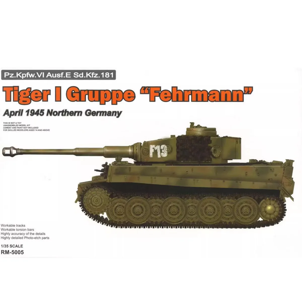 Ryefield Model 1/35 RFM-5005 Pz.Kpfw.VI Ausf.E Sd.Kfz.181 Tiger I Gruppe "Fehrmann"