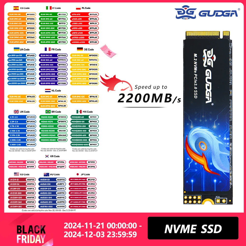 GUDGA SSD Nvme M2 1TB 512GB 256GB 128GB Pci-e 3.0x4 SSD Nvme Internal Solid State Disk Hard Disk For PC Laptop Computer