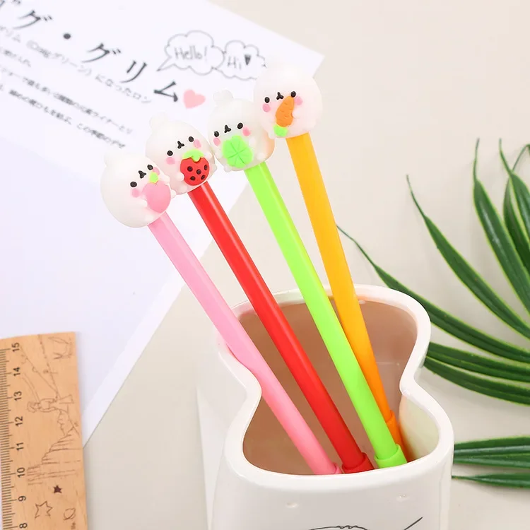 24Pcs Wholesale Creative Stationery Student Cute Gender Pen, Cartoon Rabbit Holding Fruit Stationery Pen, School Supplies